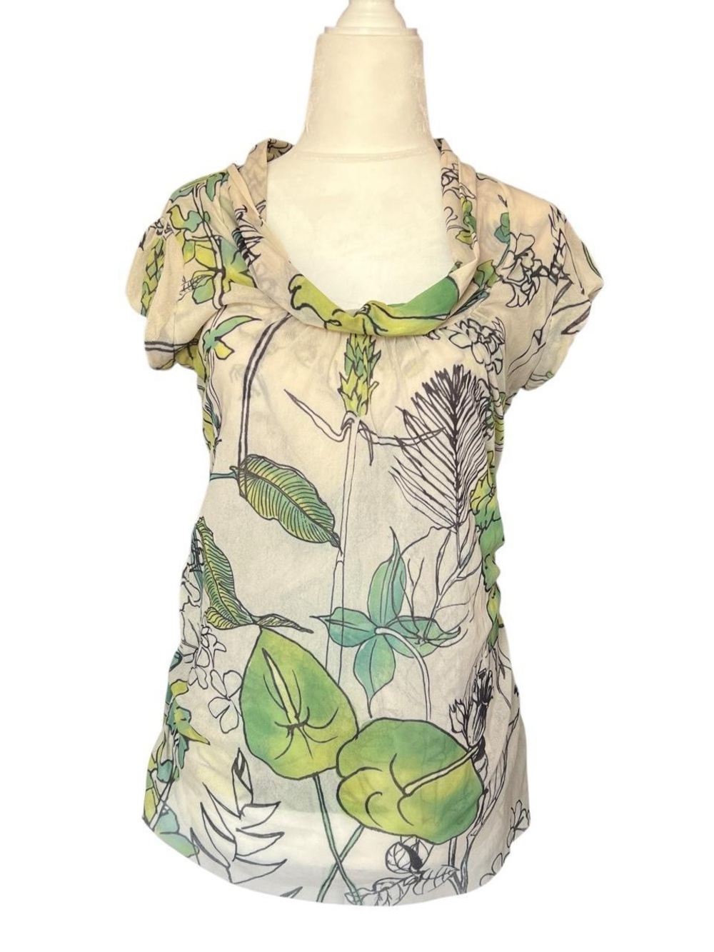 Sweet Pea by Stacy Frati Green Mesh Cowl Neck Top
